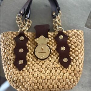 Stylish Tan and Brown Woven Handbag